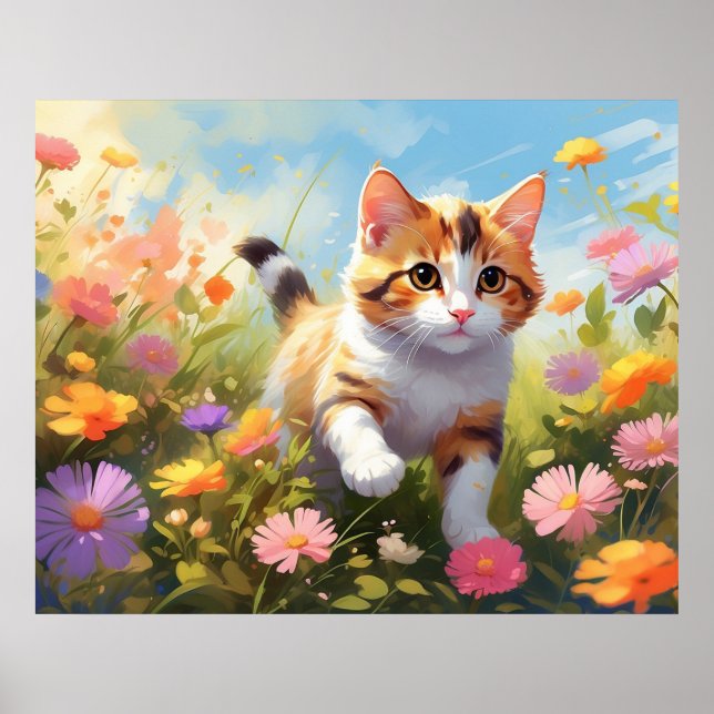 *~* Calico Flowers Kitty 5:4  Kitten Cat AP68 Poster (Front)