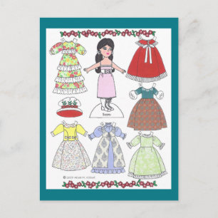 Calico Girl Susan Old-Fashioned Paper Doll Postcard