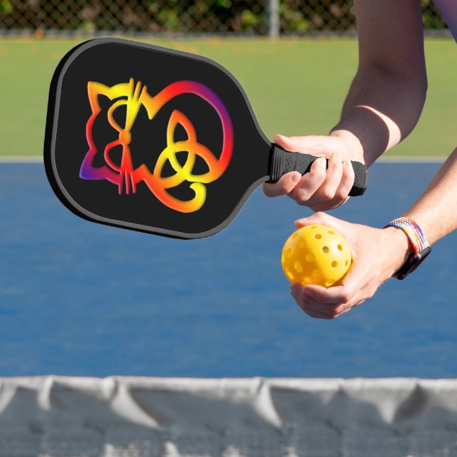 Calico Gradient Trinity Knot Celtic Cat Pickleball Paddle (Insitu)