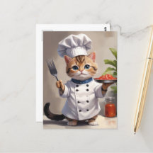 Calico Kitten Chef with Fork Cute Baking Cat