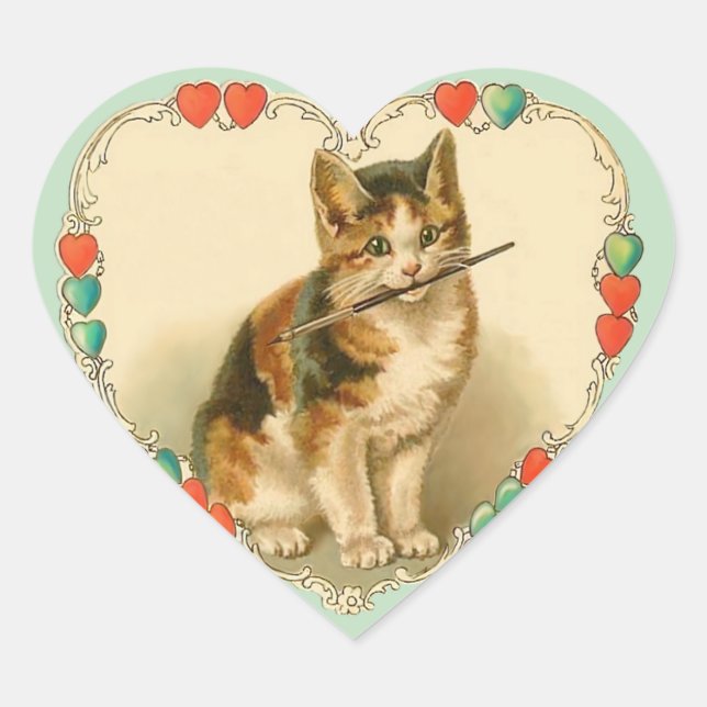 Calico Kitten in Heart Sticker (Front)