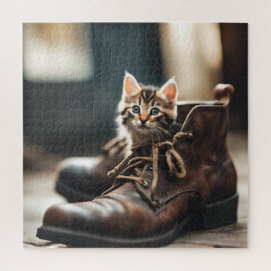Calico Kitten In Old Shoe Jigsaw Puzzle