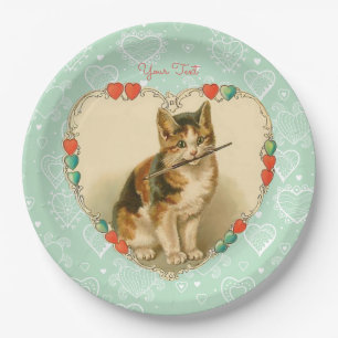 Calico Kitten Valentine Hearts Paper Plate