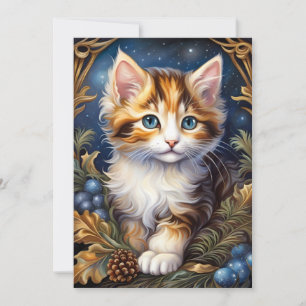 Calico Kitten Winter Foliage Frame Holiday Card