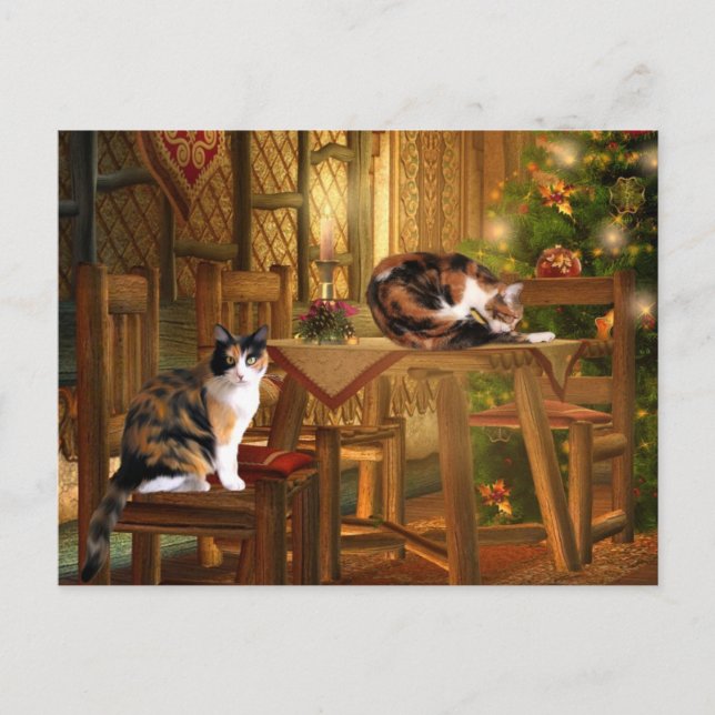 Calico kitty Christmas Holiday Postcard (Front)