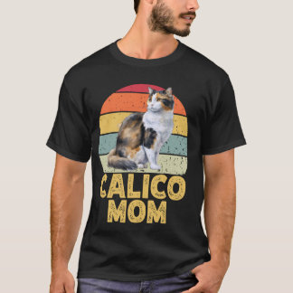 Calico Mum Funny Vintage Cat Lover Retro Sunset Pe T-Shirt