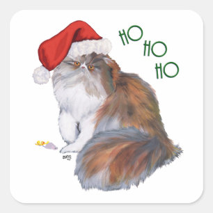 Calico Persian Cat Christmas Square Sticker