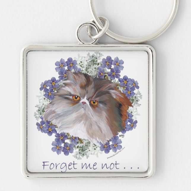 Calico Persian Cat Forget-Me-Not Key Ring (Front)