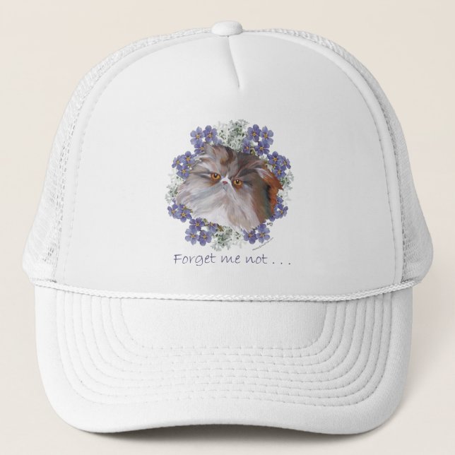 Calico Persian Cat Forget-Me-Not Trucker Hat (Front)