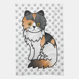 Calico Persian Cute Cartoon Cat Illustration Tea Towel