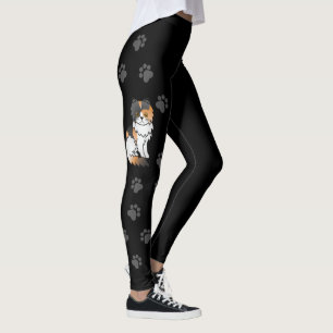 Calico Persian Cute Cartoon Cat & Paws Black Leggings