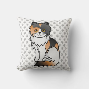 Calico Persian Cute Cartoon Cat & Paws Cushion