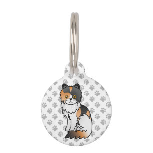 Calico Persian Cute Cartoon Cat & Pet's Info Pet Tag