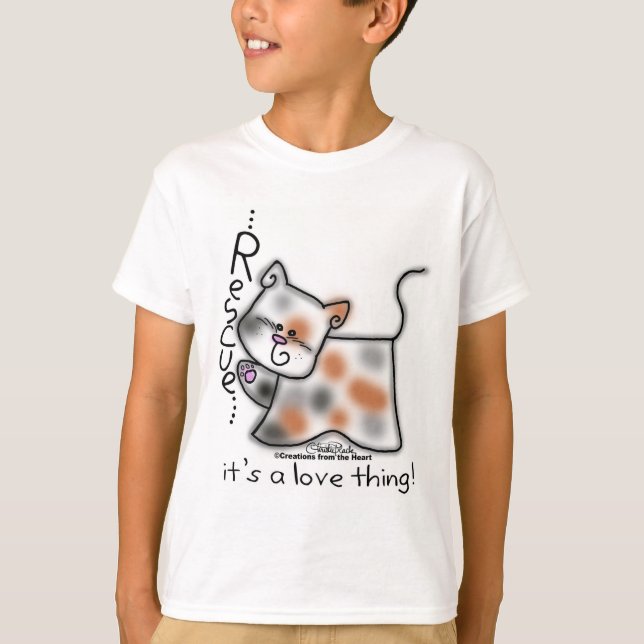 Calico RESCUE...it's a love thing! T-Shirt (Front)