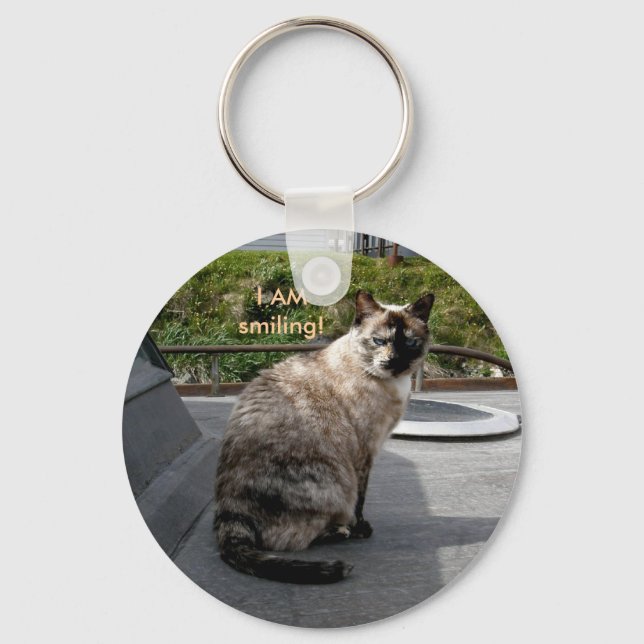 Calico Siamese Cat on Unalaska Island Key Ring (Front)