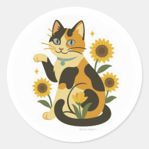 Calico with Sunflowers  Classic Round Sticker