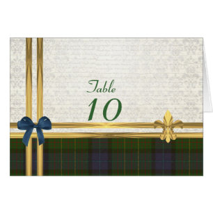 Califor tartan & gold on white damask table number