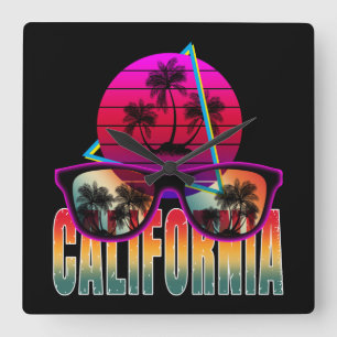 california 80s retro  square wall clock