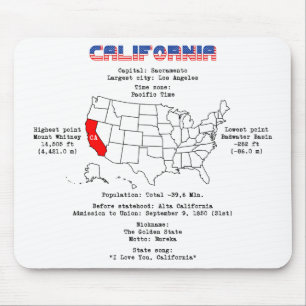 California American state on a map and useful info Mouse Pad