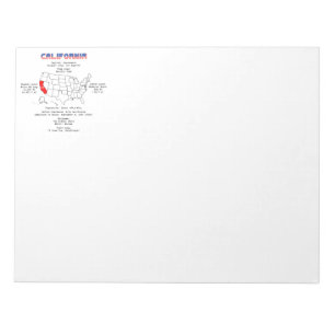 California American state on a map and useful info Notepad