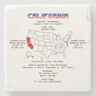 California American state on a map and useful info Stone Coaster
