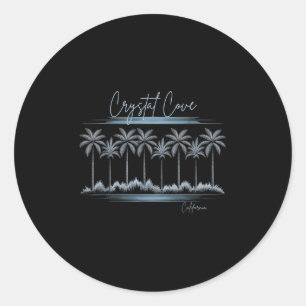 California Beach Crystal Cove Summer Vintage Palm Classic Round Sticker