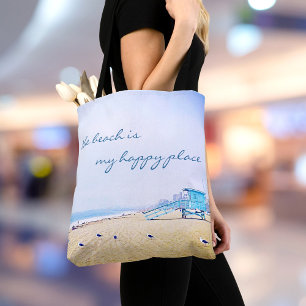 California Beach is My Happy Place Quote Script Tote Bag