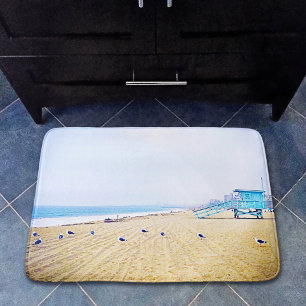 California beach ocean seagulls lifeguard booth bath mat