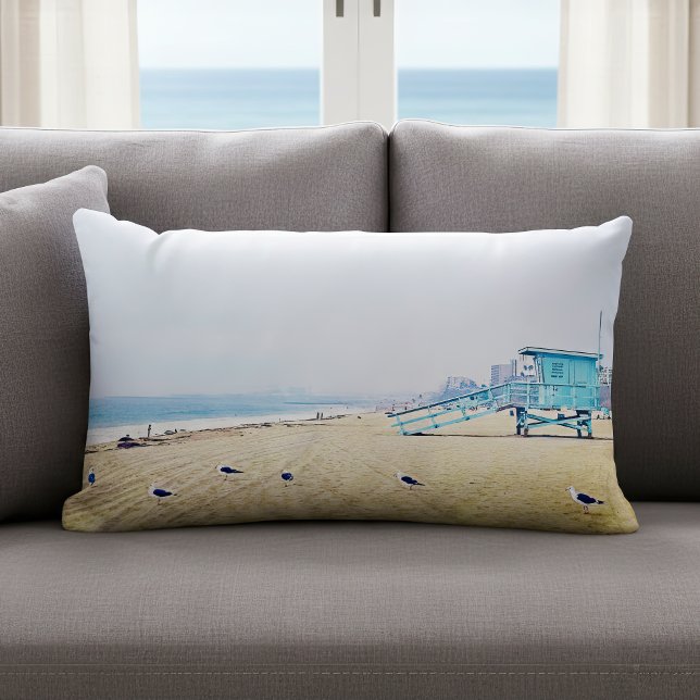 California beach ocean seagulls lifeguard booth lumbar cushion (Creator Uploaded)