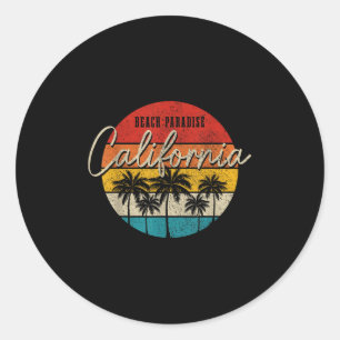 California Beach Paradise Vintage Palm Trees Surfe Classic Round Sticker