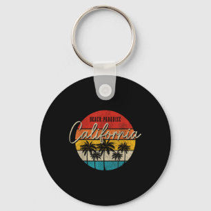 California Beach Paradise Vintage Palm Trees Surfe Key Ring