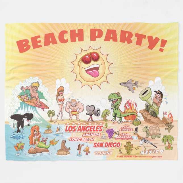 California Beach Party Fleece Blanket (Front (Horizontal))