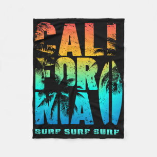 California Beach Summer Vibes Palm Trees Surf Fleece Blanket