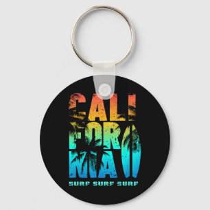 California Beach Summer Vibes Palm Trees Surf Key Ring
