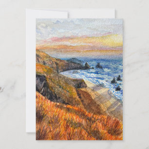 California Beach Sunset Watercolor Greeting Card