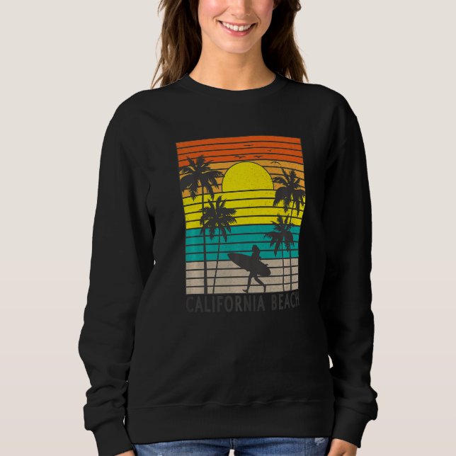 California Beach Surfer Girl Surfing Surf Palm Tre Sweatshirt (Front)
