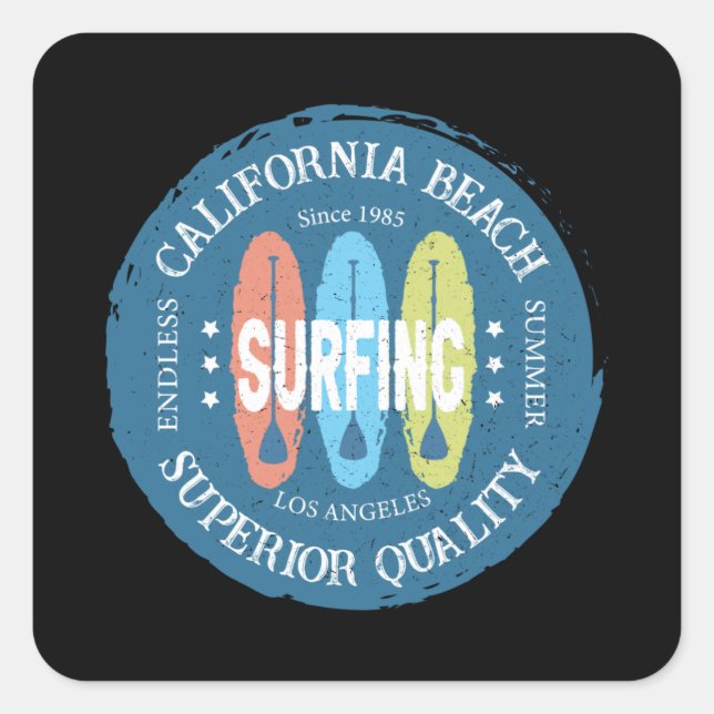 California Beach Surfing Los Angeles Square Sticker (Front)
