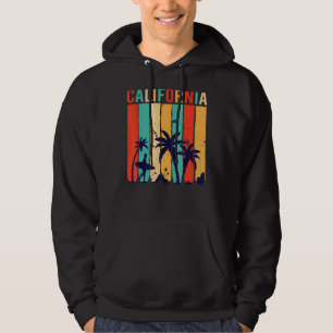 California Beach Surfing Surfer Retro Sunset Long  Hoodie