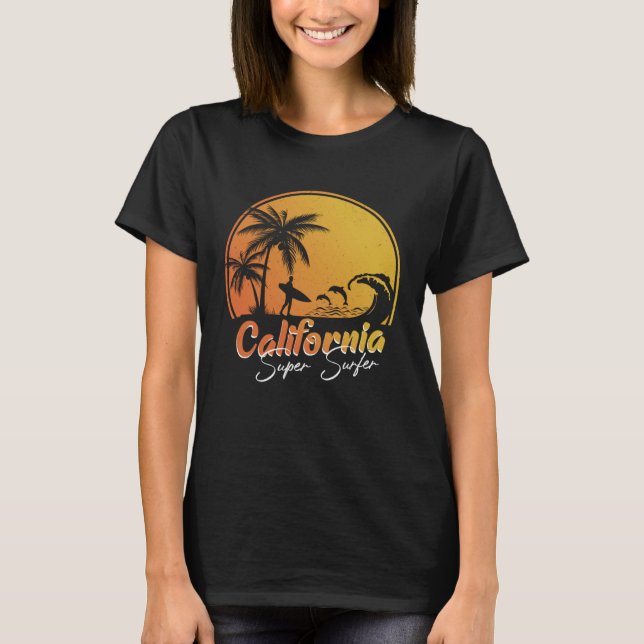California beach surfing USA woman men children  2 T-Shirt (Front)