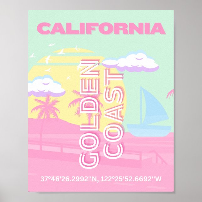 California, Beach, Travel Art, Preppy Poster (Front)