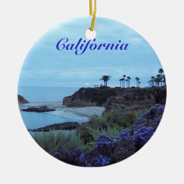 California Beach View Ceramic Ornament (Front)