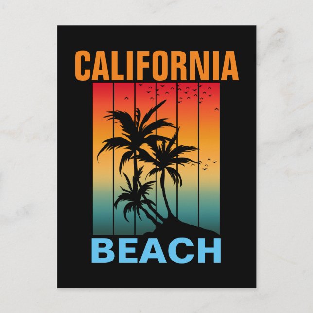 CALIFORNIA BEACH VINTAGE RETRO SUNSET  CUSTOM POSTCARD (Front)