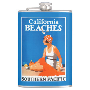 California Beaches Promotional Poster Hip Flask