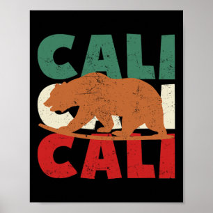 California Bear Cali Surfing Bear Retro Surf Vinta Poster