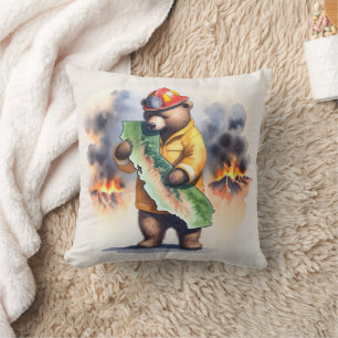 California Bear Firefighter Cushion
