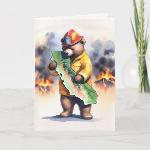 California Bear Firefighter Thank You Card