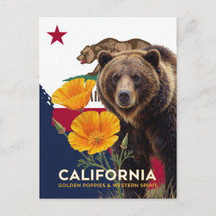 California Bear Poppy And Orange State Symbols Postcard