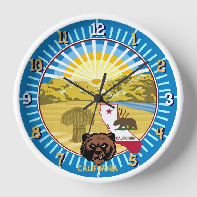 California Bear Wall Clock (Changeable City Name) (Front)