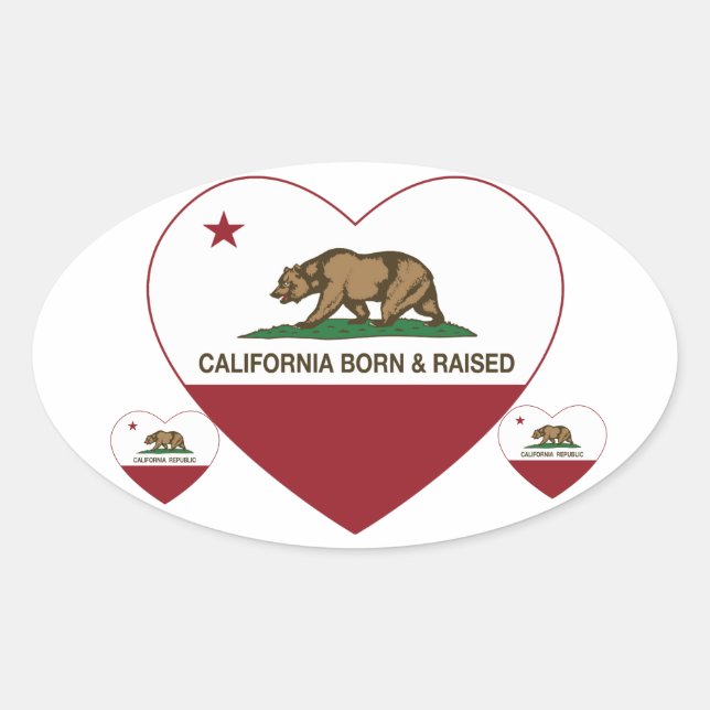 California Born and Raised Heart Oval Sticker (Front)