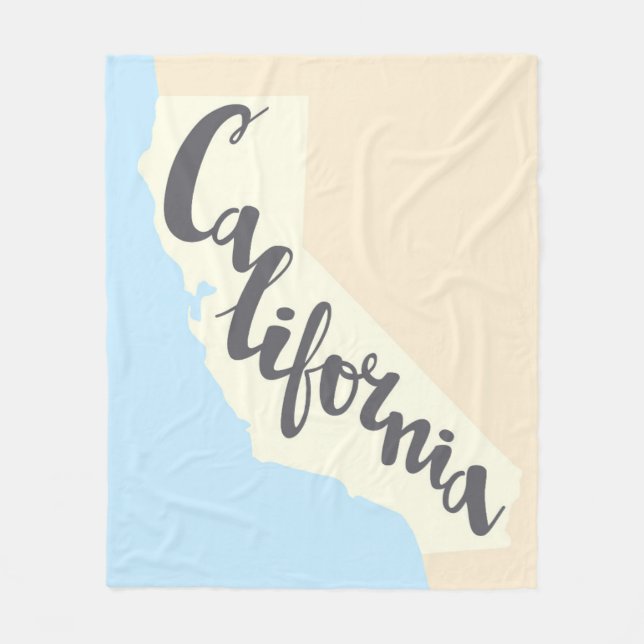 California Brush Lettering With Silhouette Map Fleece Blanket (Front)